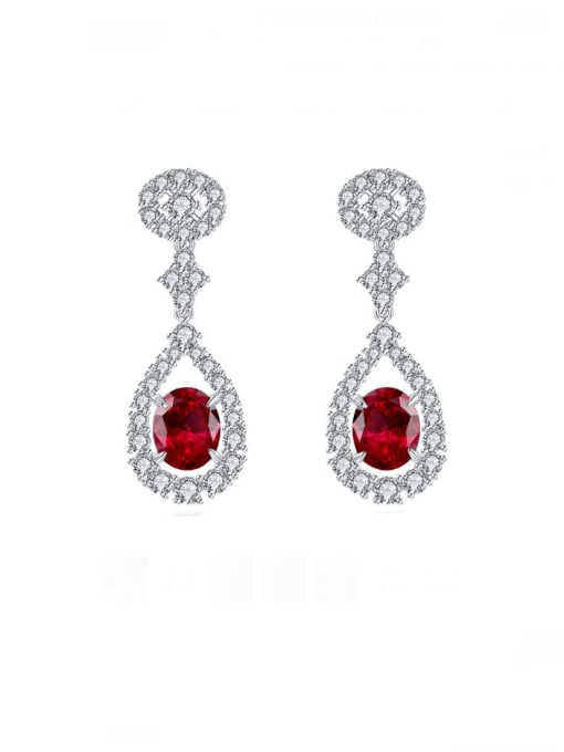 Red corundum [E 0241] 925 Sterling Silver High Carbon Diamond Water Drop Luxury Cluster Earring